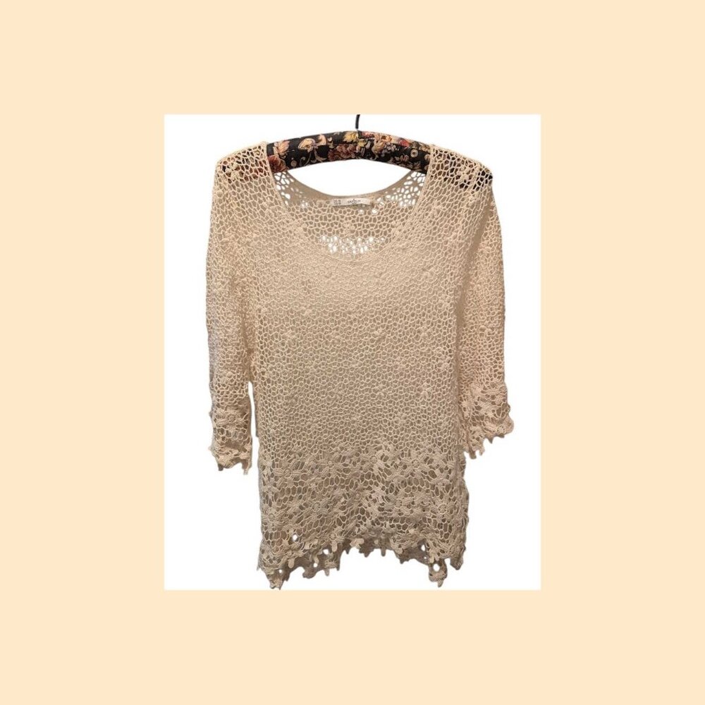 Ecru Cotton Lace Top Overblouse Grifflin Paris M/L